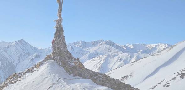 A shrine at the top of the Nara La Pass, in Nepal.