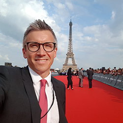 Cameron Saunders on the red carpet at the Mission Impossible world premiere in Paris.