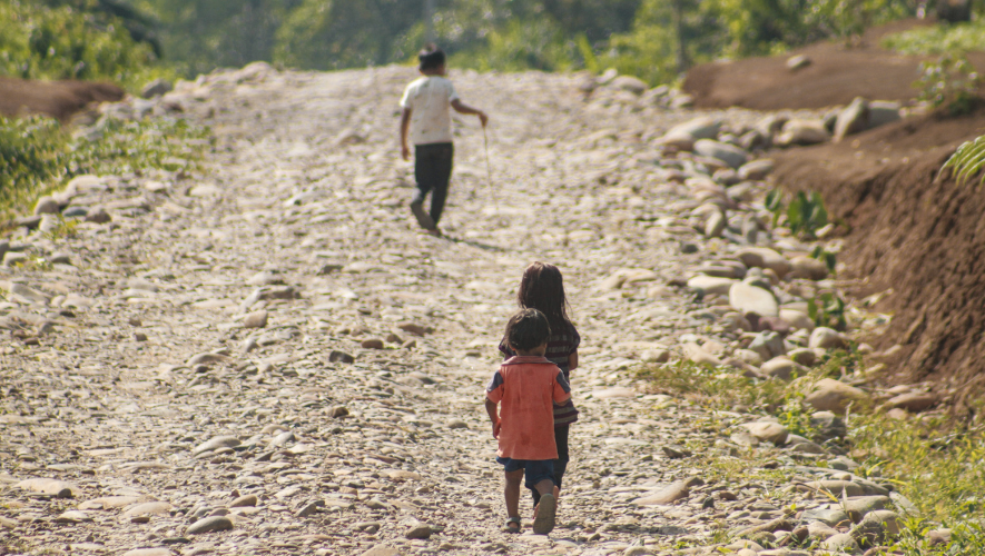 Children walking through newly opened roads in the forest. Photo by Yutsu Maiche