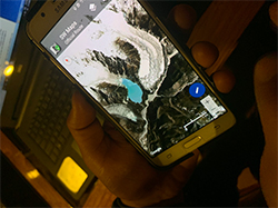 Remote sensing and GPS mapping technology are a part of daily life and work for environmental monitoring. The image shown here is of glacial lakes in various states of being.