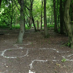 Pathways through the wood: chalk trails laid by children with the artist Caroline Wendling Pathways through the wood: chalk trails laid by children with the artist Caroline Wendling