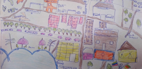 Drawing by Shuar schoolboy about his future vision of his village, equipped with urban amenities, 2018.