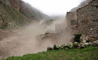 Glacial lake outburst flood (GLOF) descending on Limi village, Nepal Credit: Astrid Hovden New International Interdisciplinary Collaboration between the University of Oslo and the University of Cambridge
