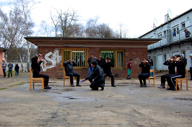 Refugee theatre, Oberhausen, Germany: scene performed in the asylum camp where many project participants lived (photo credit: Jonas Tinius, 2015)