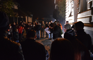 Citizens in a small Transylvanian town gather to pay their respects to those killed when the Colectiv nightclub in Bucharest burned down in October 2015 (Hugh Williamson, 2016)
