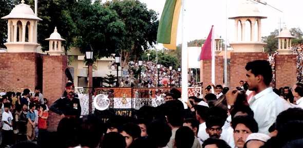 Crowds chanting on both sides of the Indo-Pakistan Wagah Border, Punjab