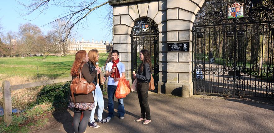Students at King's College back gate